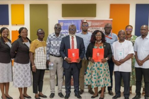 Ing. Dr. Lucy Agyepong and Prof. Samuel Boakye Dampare, DG of GAEC, with representatives from ACity and GAEC after the MoU signing